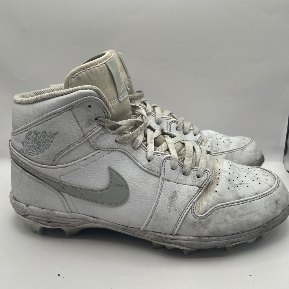 Nike Air Jordan 1 Mid Football Cleats White Wolf Grey AR4474-101 Mens size 12.5